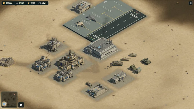 United States forces: base buildings, infantry, armored vehicles and aircraft in a solo skirmish
