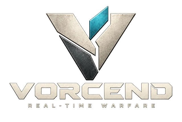 VORCEND emblem, wordmark and Real-Time Warfare tagline